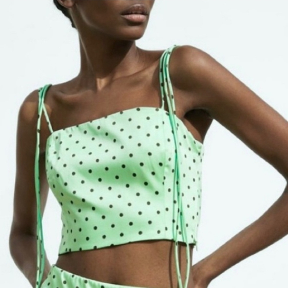 Zara Mint green and black polka dot crop top